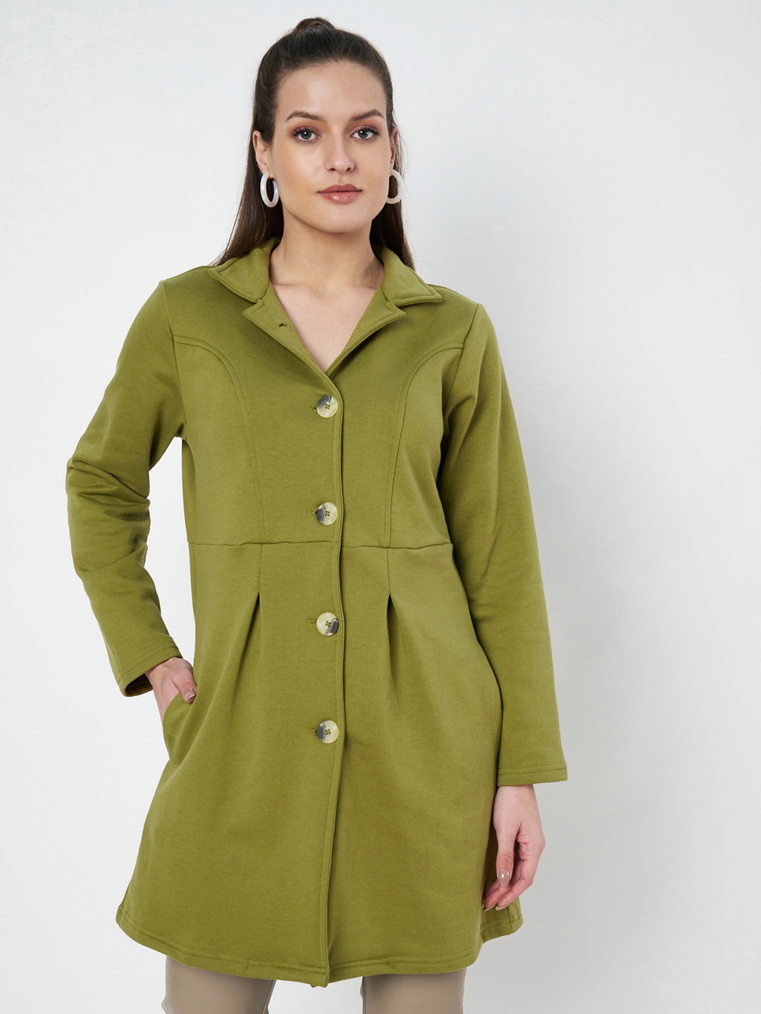 

BRINNS Notched Lapel Single-Breasted Overcoat, Olive