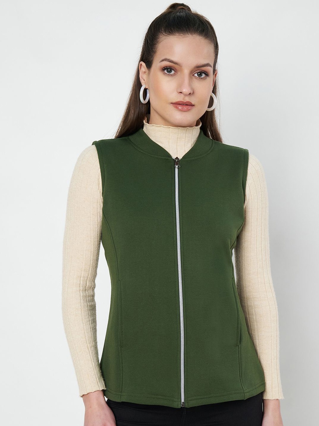 

BRINNS Women Fleece Open Front Jacket, Green