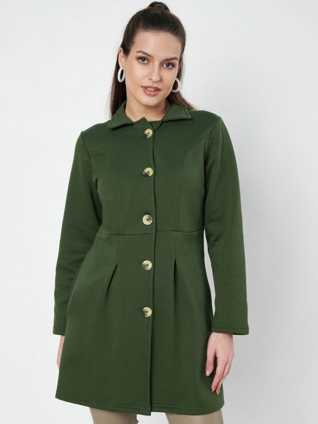 

BRINNS Notched Lapel Single-Breasted Overcoat, Green