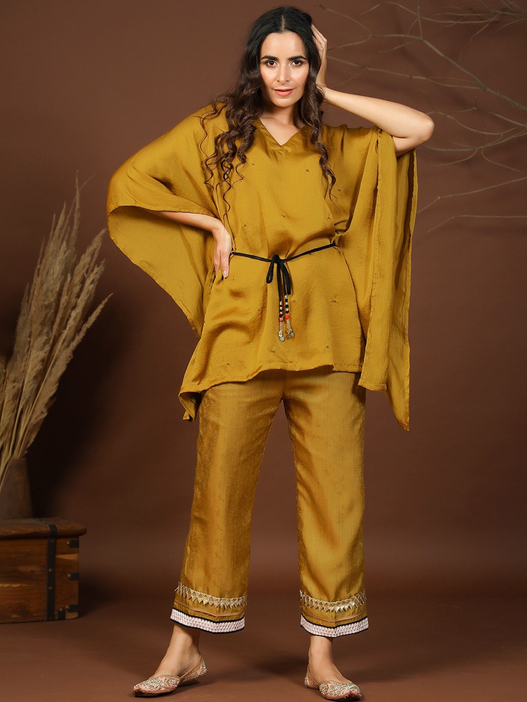 

KYETH Embellished Kaftan Top With Trousers Co-Ords, Mustard