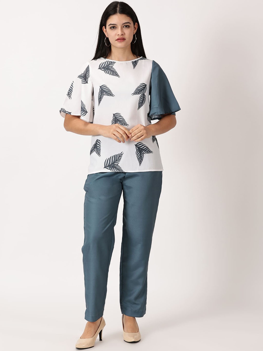 

RAVINIK Printed Top With Trousers Co-ords, Teal