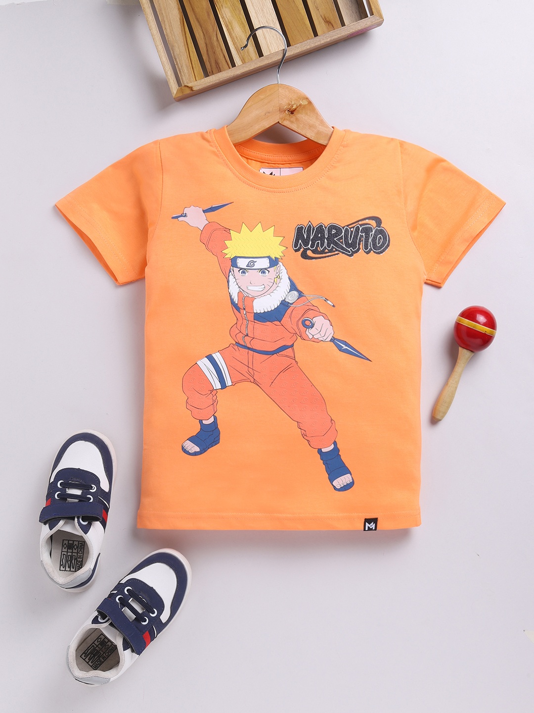 

YK X Minute Mirth Boys Naruto Graphic Printed Pure Cotton T-shirt, Orange
