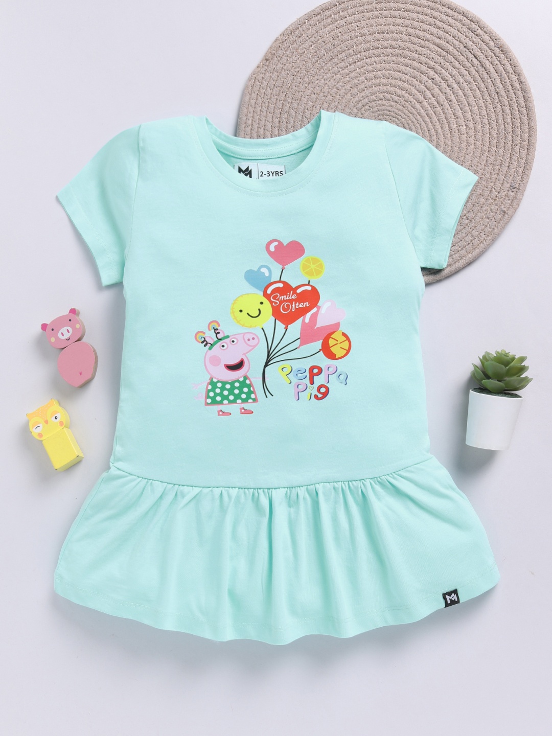 

YK X Minute Mirth Girls Peppa Pig Printed Pure Cotton Fit & Flare Dress, Green