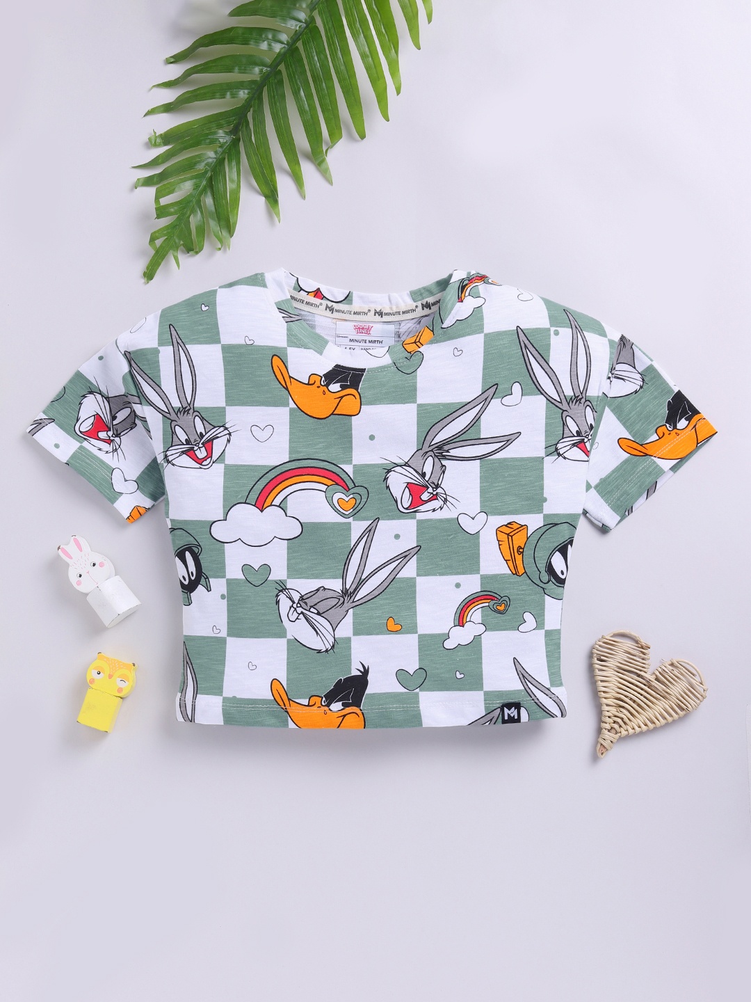 

YK X Minute Mirth Girls Looney Tunes Printed Cotton Crop T-shirt, White
