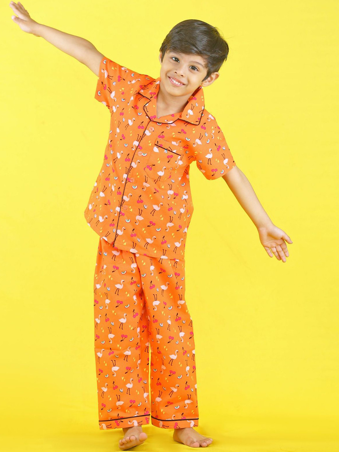 

Freesia Array Unisex Kids Printed Night suit, Orange