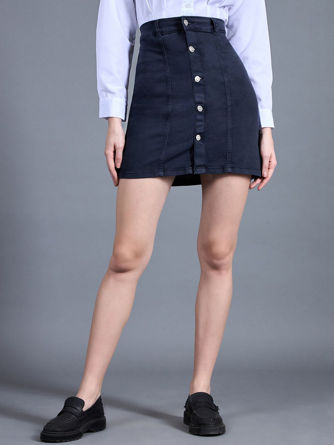 

Miss Chase Denim A-Line Mini Skirts, Navy blue