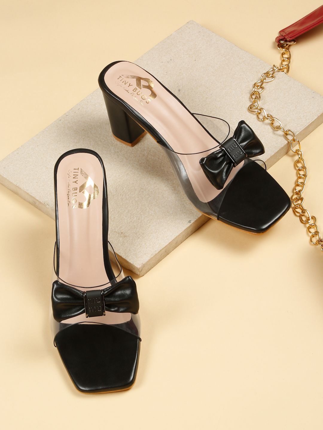 

Tiny Bugs Embellished Block Pumps with Bows, Black