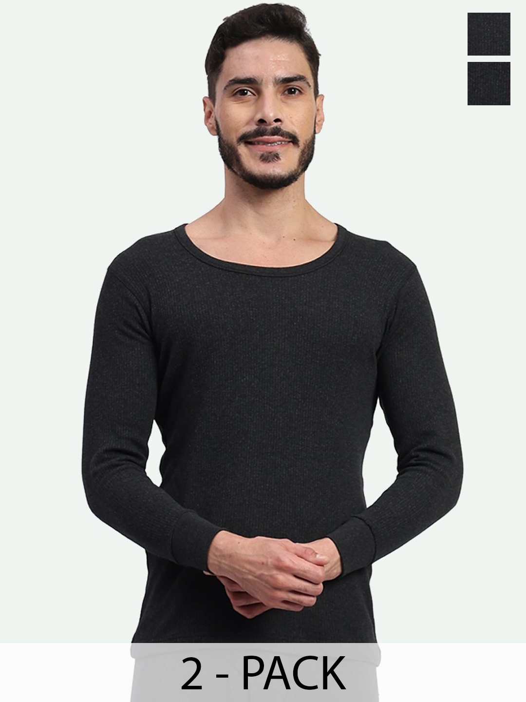 

T.T. Pack Of 2 Cotton Rich With Elastomeric Finish Thermal Top, Black