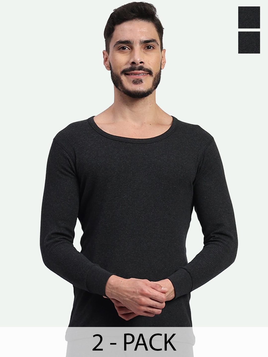 

T.T. Pack Of 2 Cotton Rich With Elastomeric Finish Thermal Top, Black