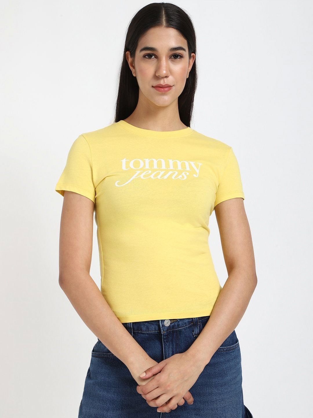 

Tommy Hilfiger Women Typography Slim Fit T-shirt, Yellow