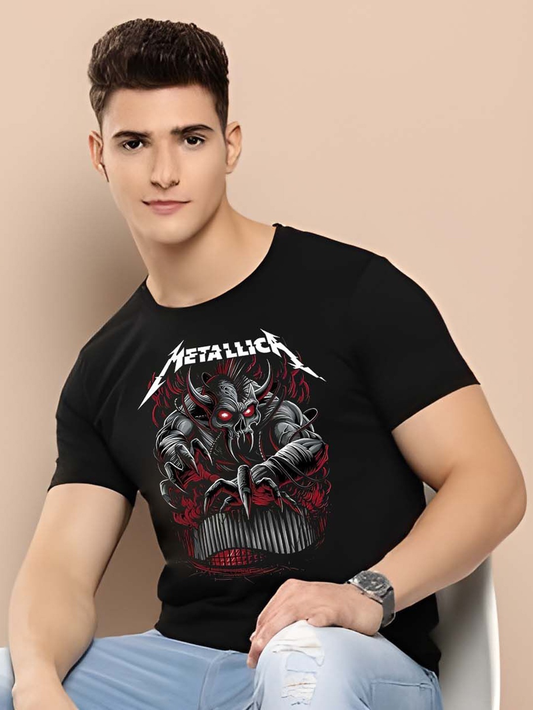 

BOWLIFESTYLE Men Pure Cotton T-shirt, Black