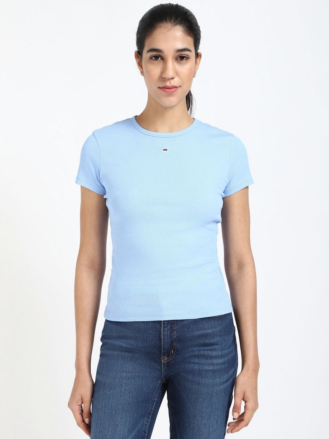 

Tommy Hilfiger Women Applique Slim Fit T-shirt, Blue