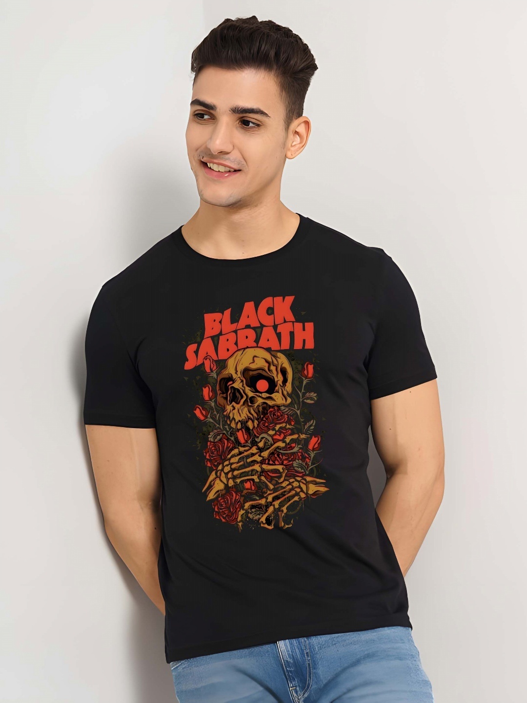 

BOWLIFESTYLE Men Pure Cotton T-shirt, Black