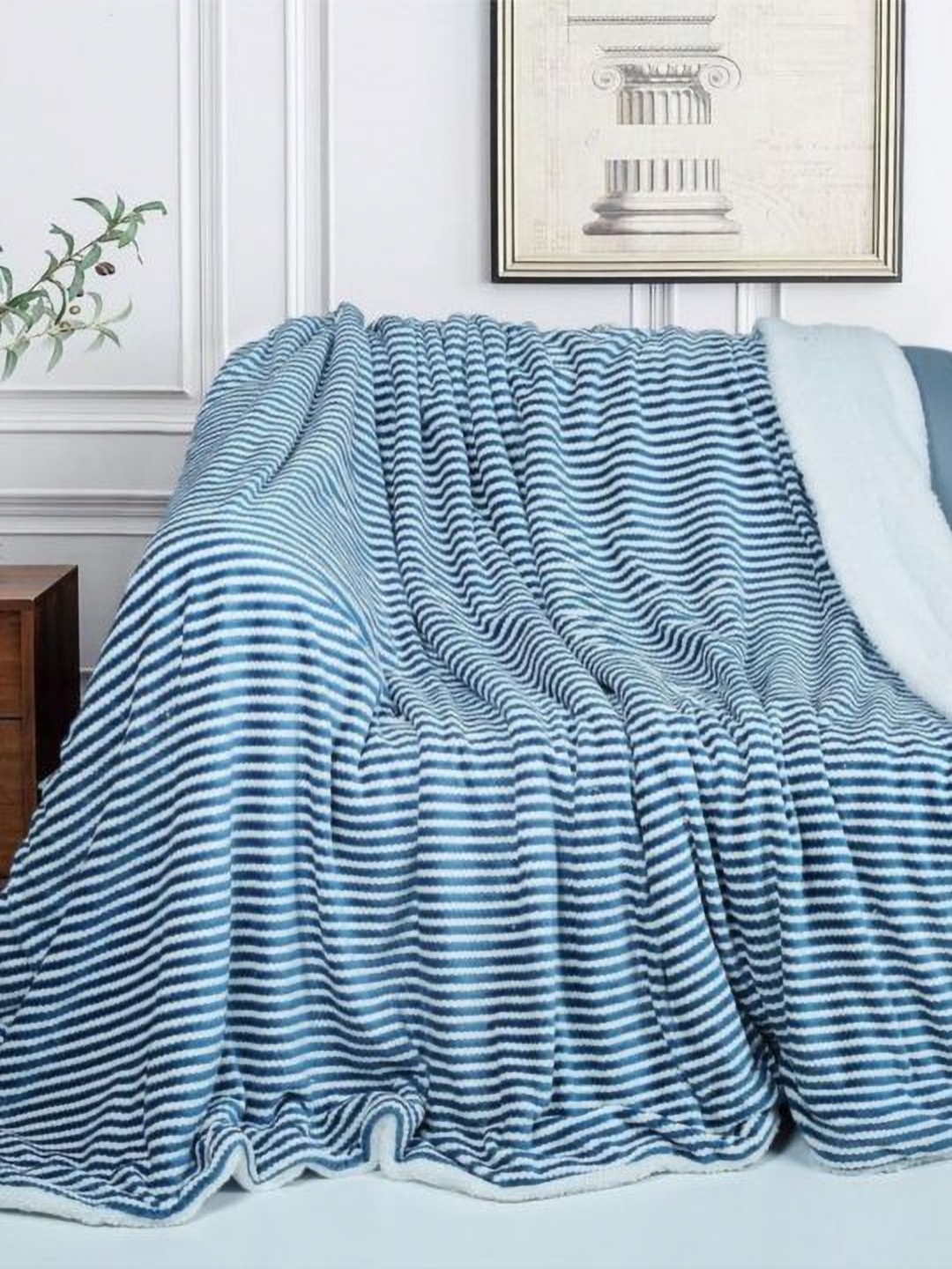 

VAS COLLECTIONS Blue & White Striped Heavy Winter 500 GSM Single Bed Blanket