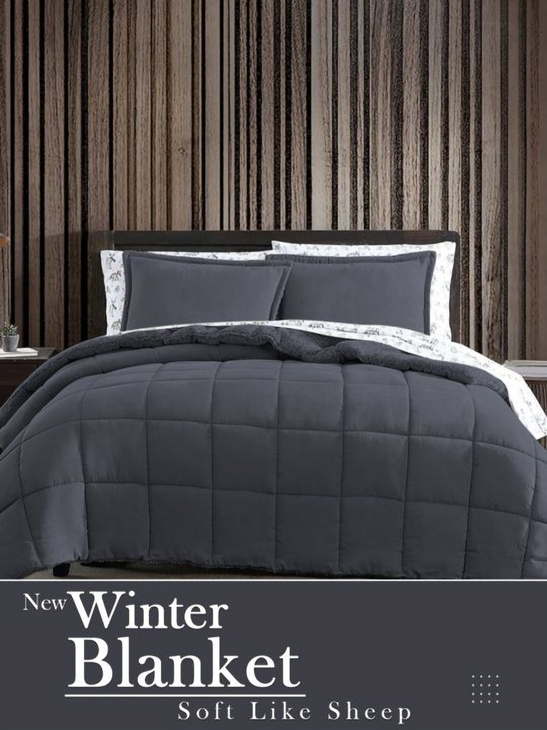 

VAS COLLECTIONS Grey & White Checked Fleece Heavy Winter 400 GSM Double Bed Blanket