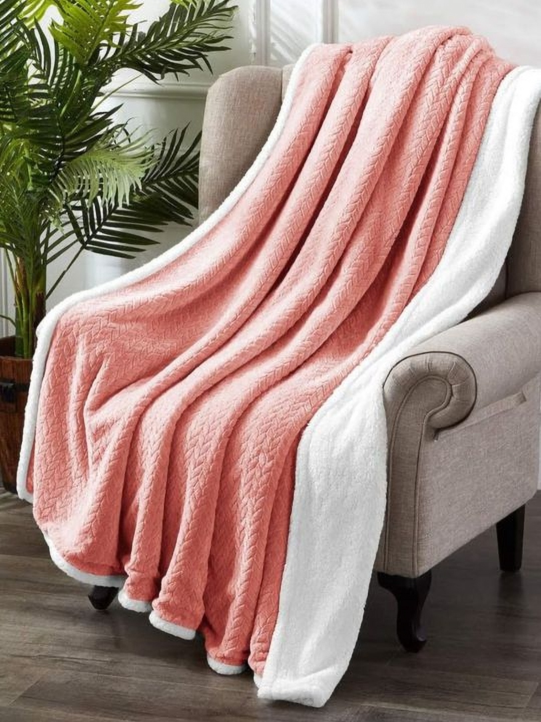 

VAS COLLECTIONS Orange & White Heavy Winter 500 GSM Double Bed Blanket