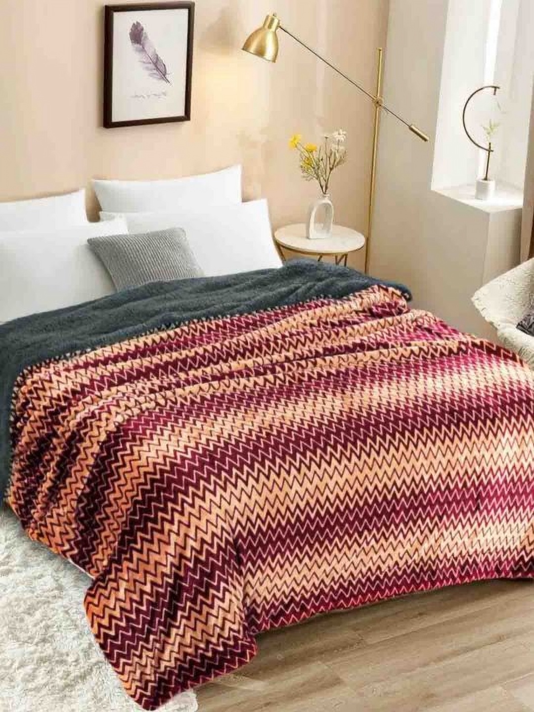 

VAS COLLECTIONS Maroon & Beige Heavy Winter 500 GSM Double Bed Blanket