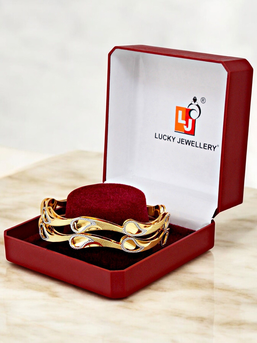 

LUCKY JEWELLERY Set Of 2 18K One Gram Gold-Plated Stones-Studded Bangles