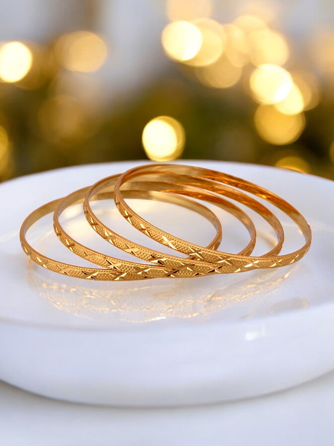 

LUCKY JEWELLERY Set Of 4 18K One Gram Gold-Plated Bangles