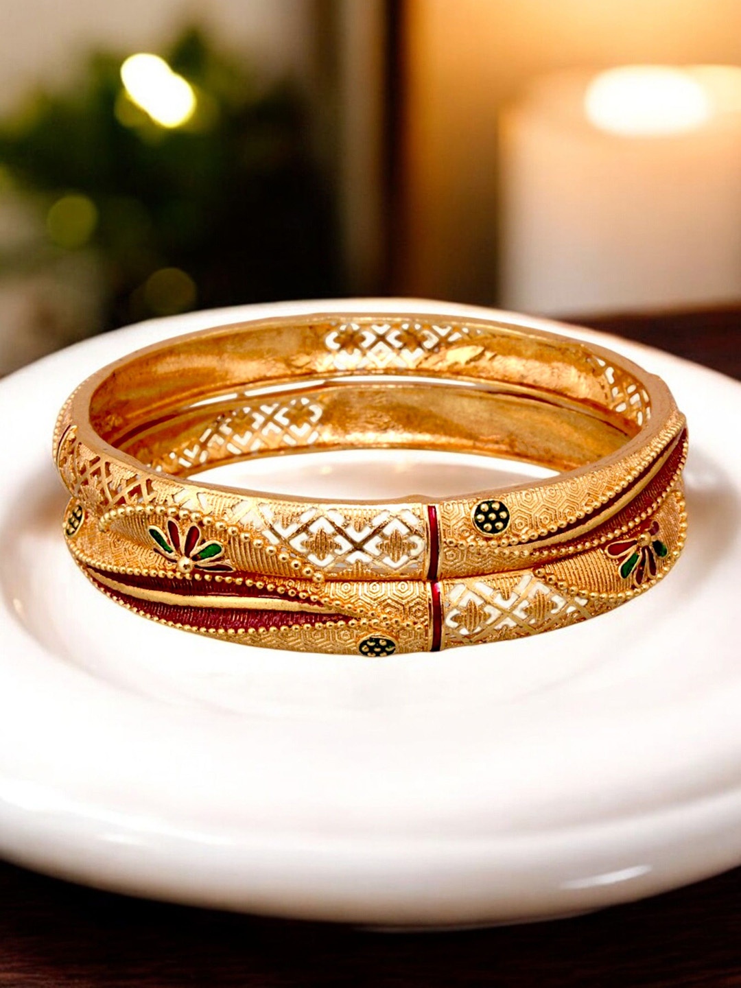 

LUCKY JEWELLERY Set Of 2 18K One Gram Gold-Plated Bangles