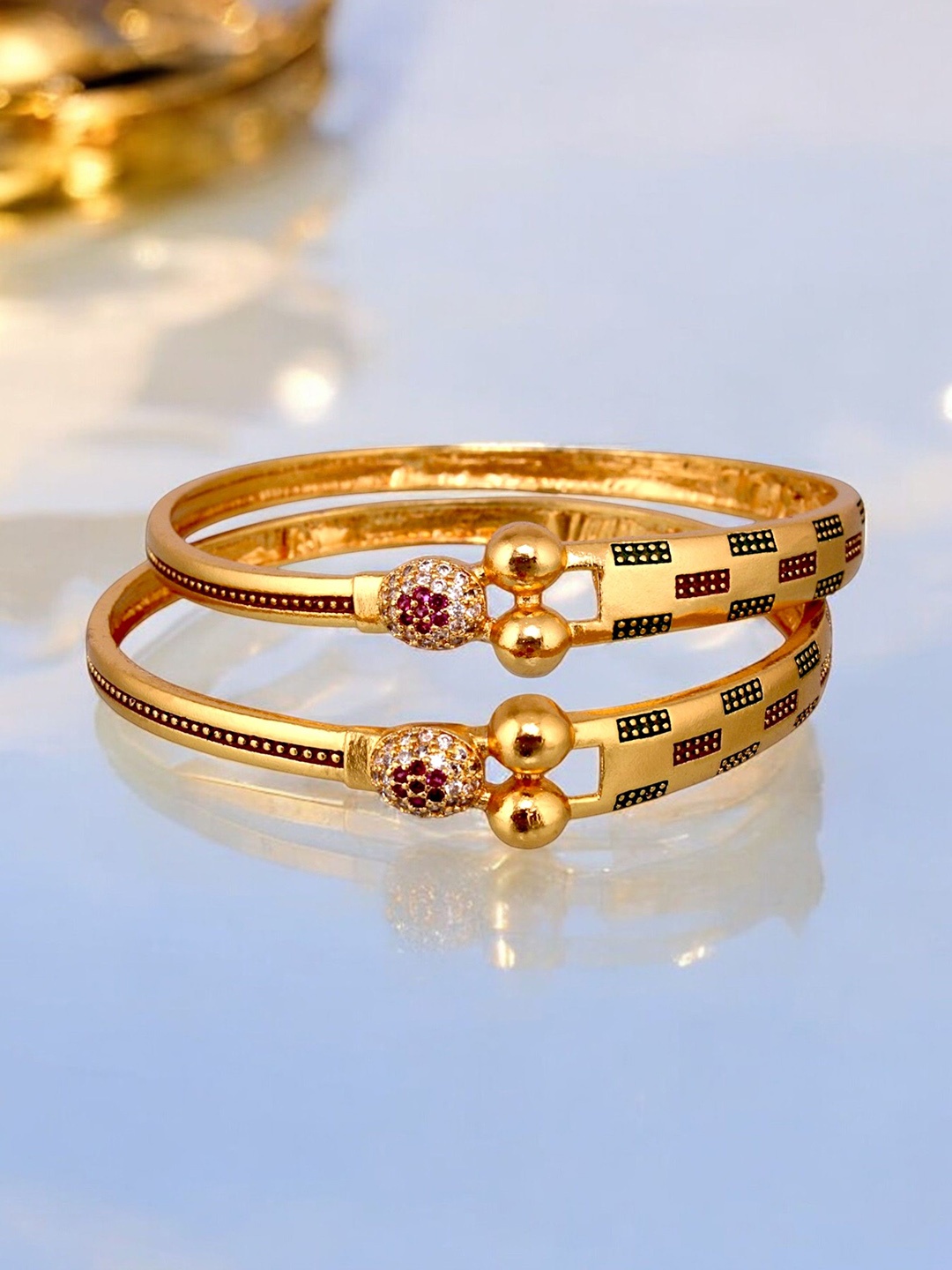 

LUCKY JEWELLERY Set Of 2 18K One Gram Gold-Plated Stones-Studded Bangles