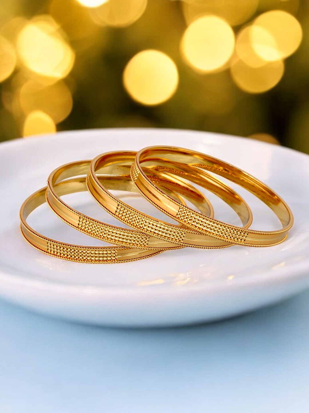 

LUCKY JEWELLERY Set Of 4 18K One Gram Gold-Plated Bangles