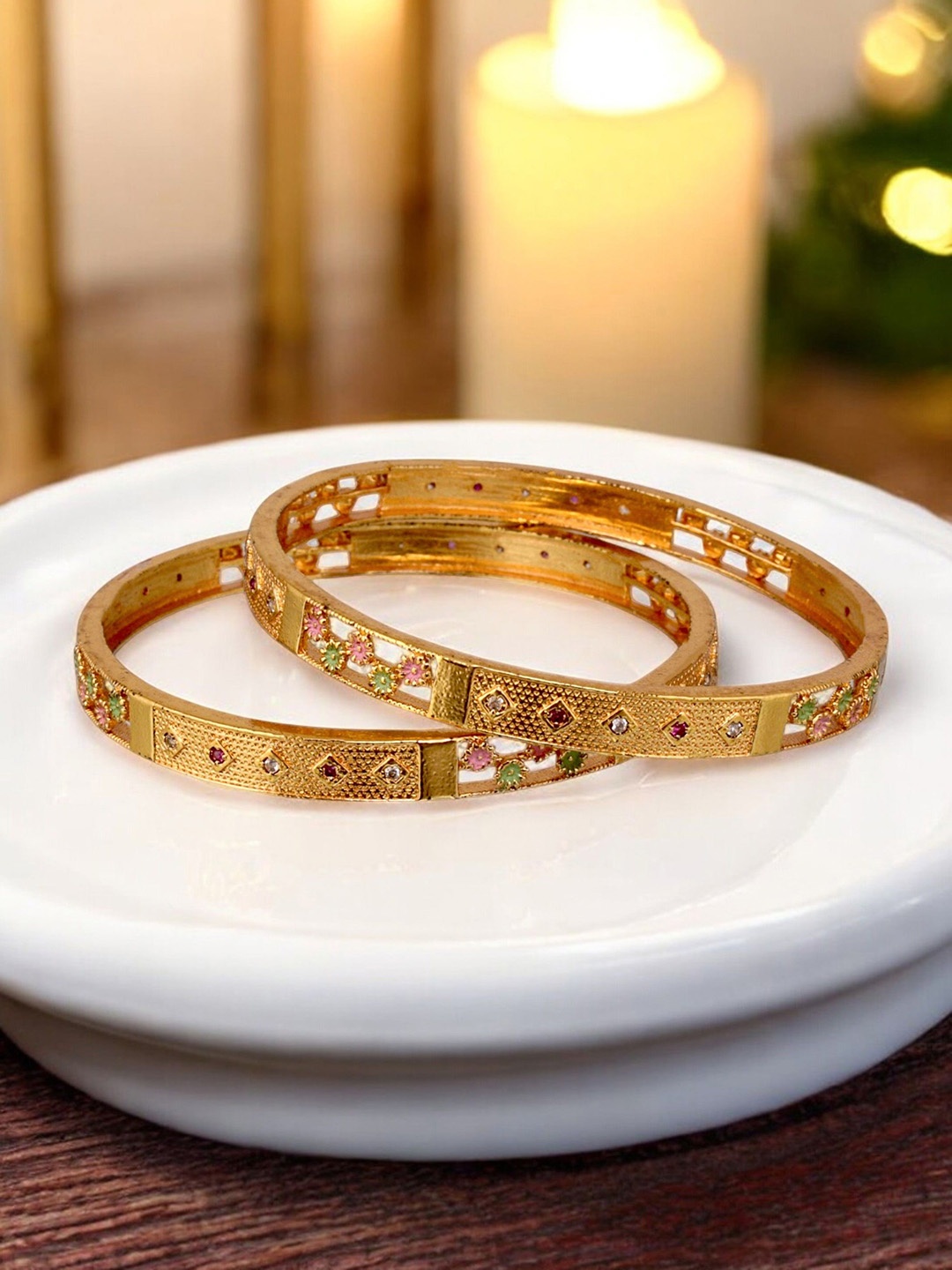 

LUCKY JEWELLERY Set Of 2 18K One Gram Gold-Plated Bangles