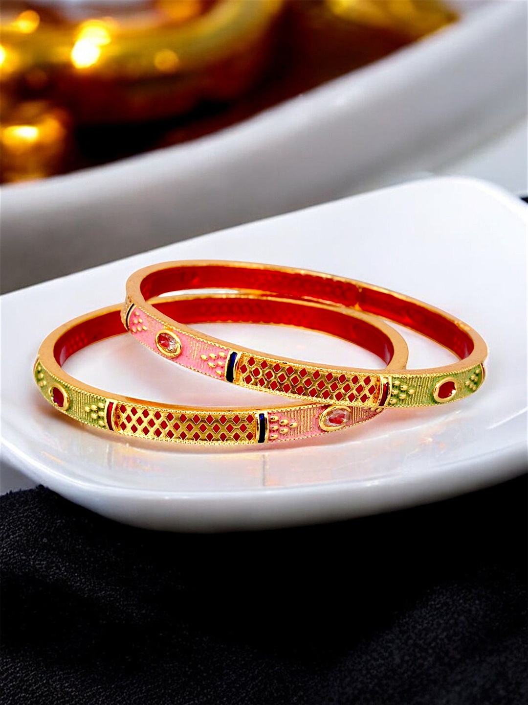 

LUCKY JEWELLERY Set Of 2 18K One Gram Gold-Plated Bangles