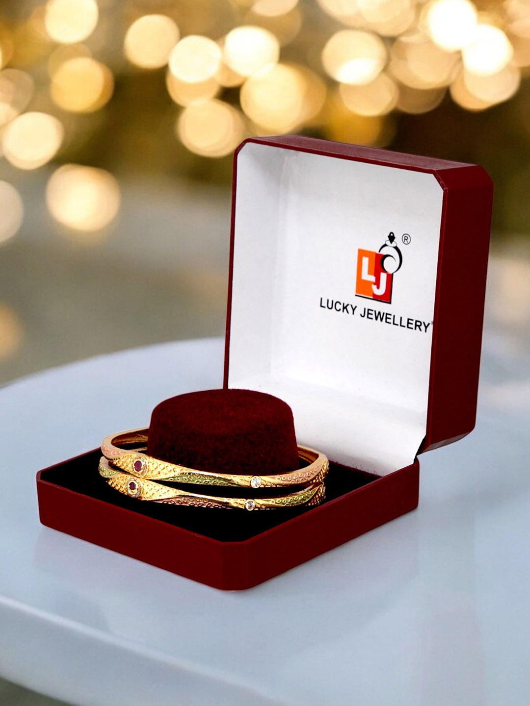 

LUCKY JEWELLERY Set Of 2 18K One Gram Gold-Plated Stones-Studded Bangles