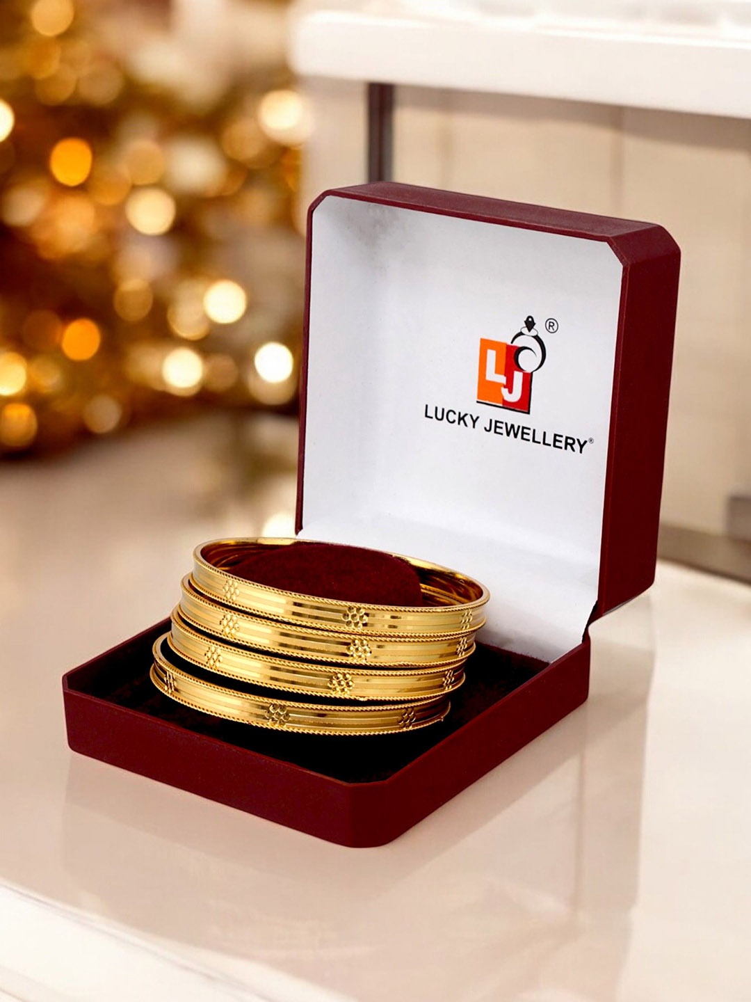 

LUCKY JEWELLERY Set Of 4 18K One Gram Gold-Plated Bangles