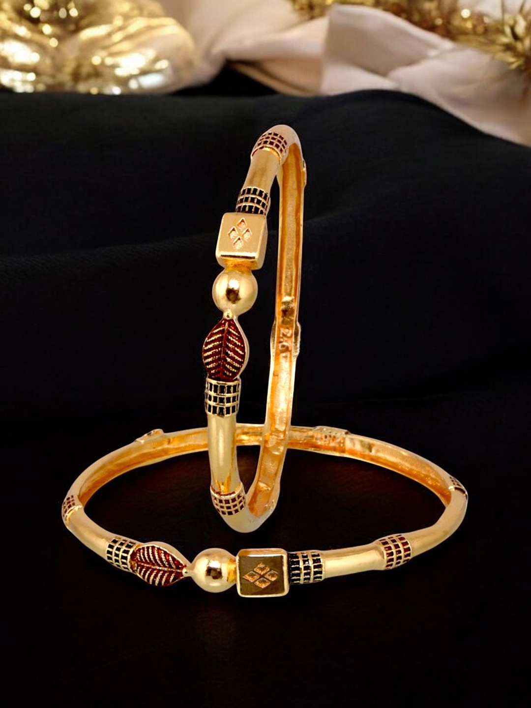 

LUCKY JEWELLERY Set Of 2 18K One Gram Gold-Plated Bangles