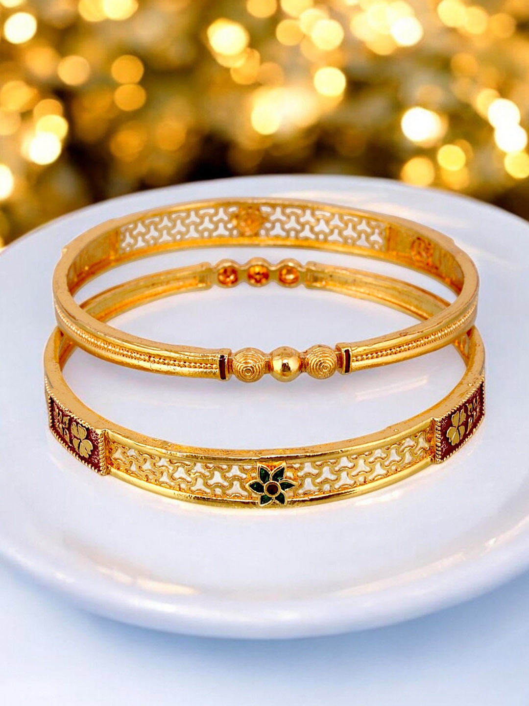 

LUCKY JEWELLERY Set Of 2 18K One Gram Gold-Plated Bangles