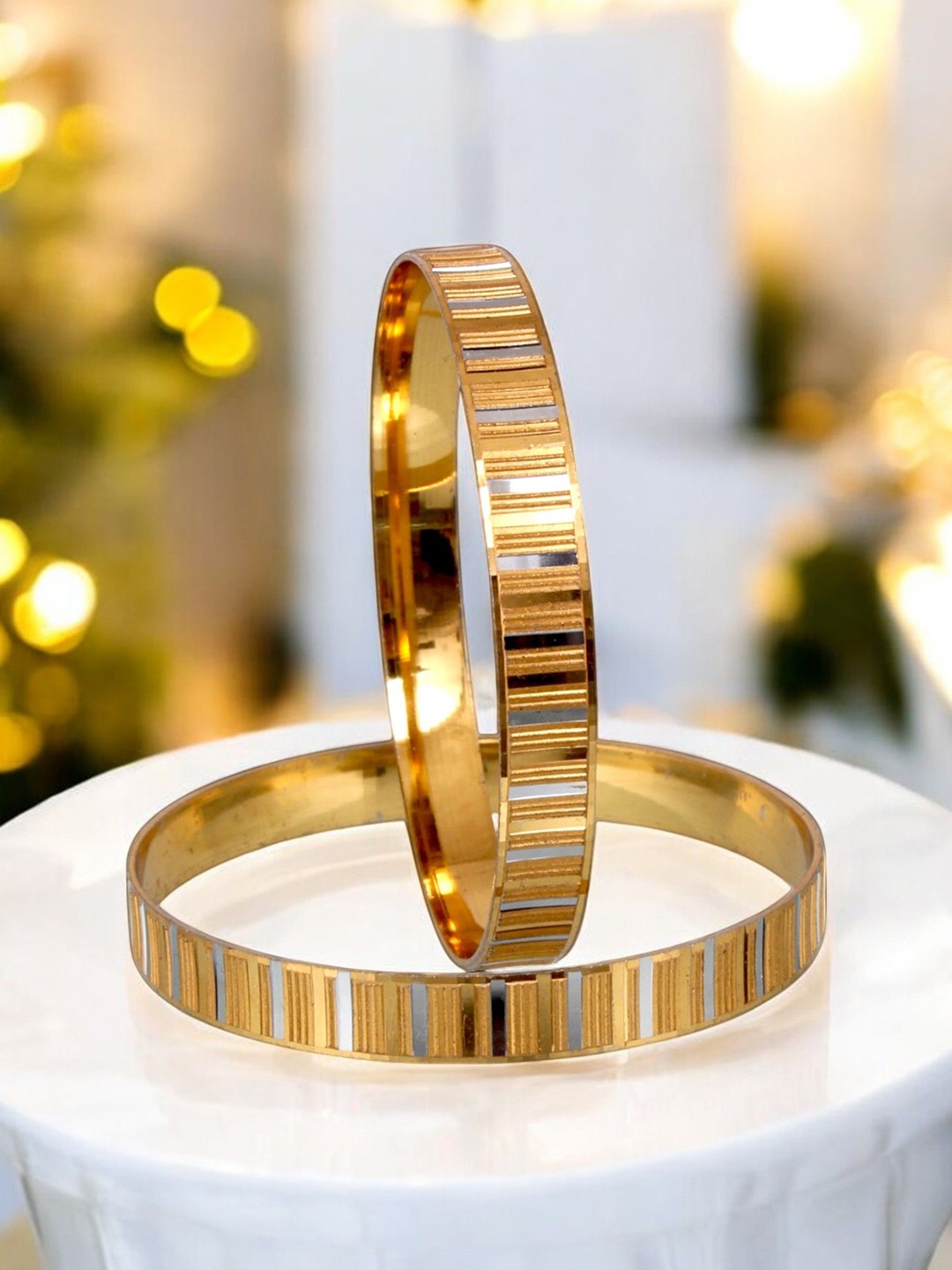 

LUCKY JEWELLERY Set Of 2 18K One Gram Gold-Plated Bangles