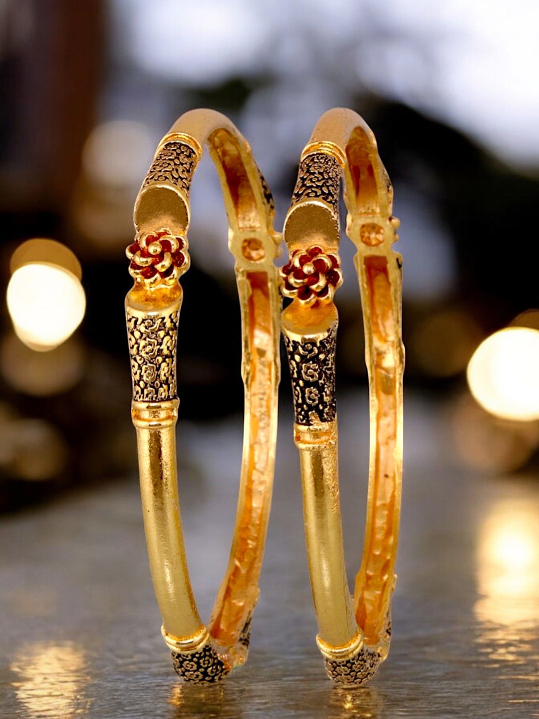 

LUCKY JEWELLERY Set Of 2 18K Gold-Plated Bangles