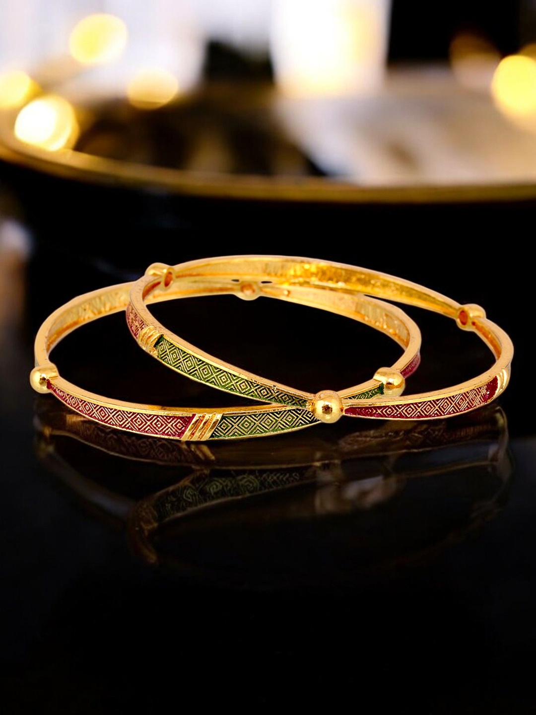 

LUCKY JEWELLERY Set Of 2 18K One Gram Gold-Plated Bangles