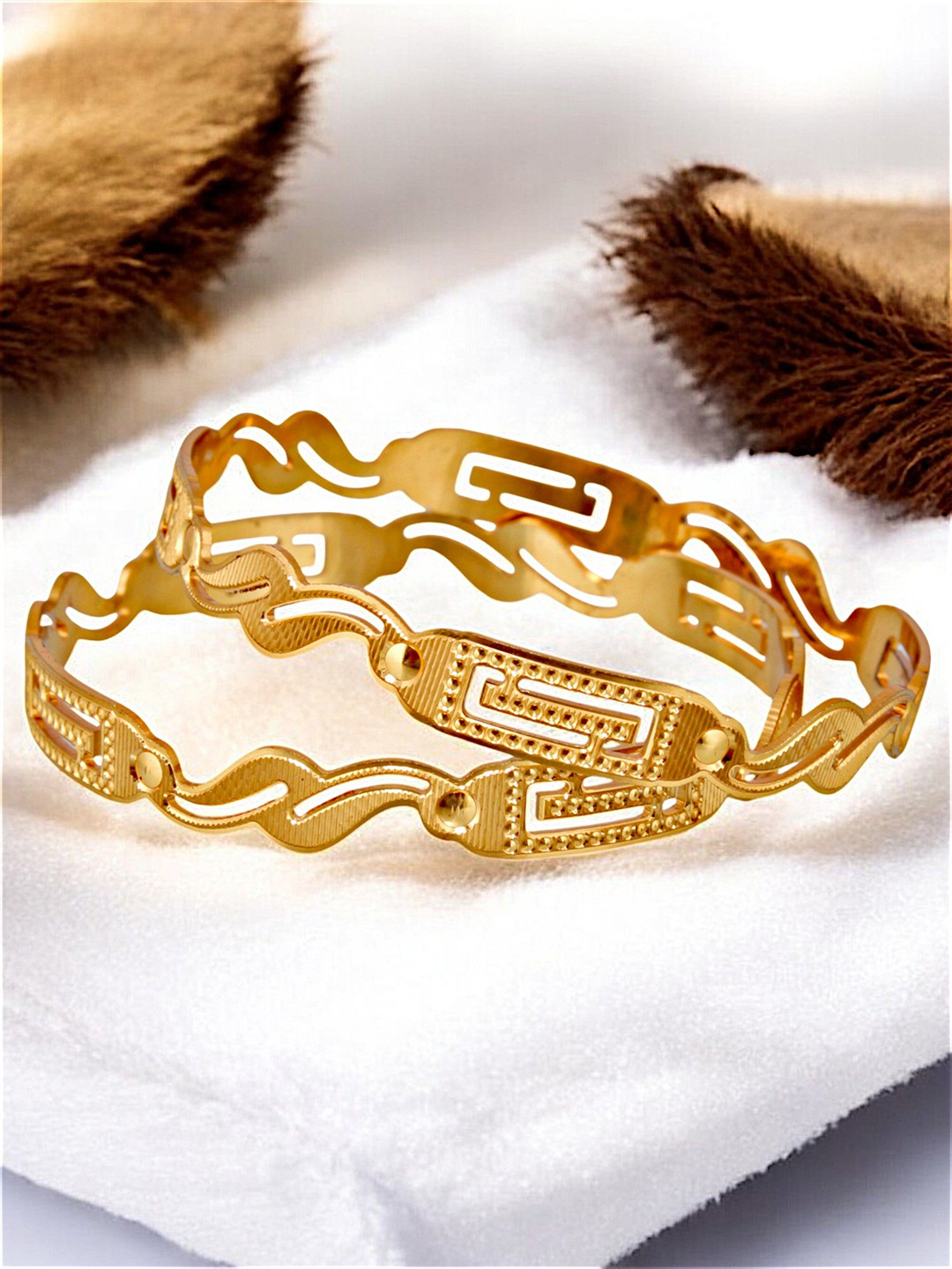 

LUCKY JEWELLERY Set Of 2 18K One Gram Gold-Plated Bangles