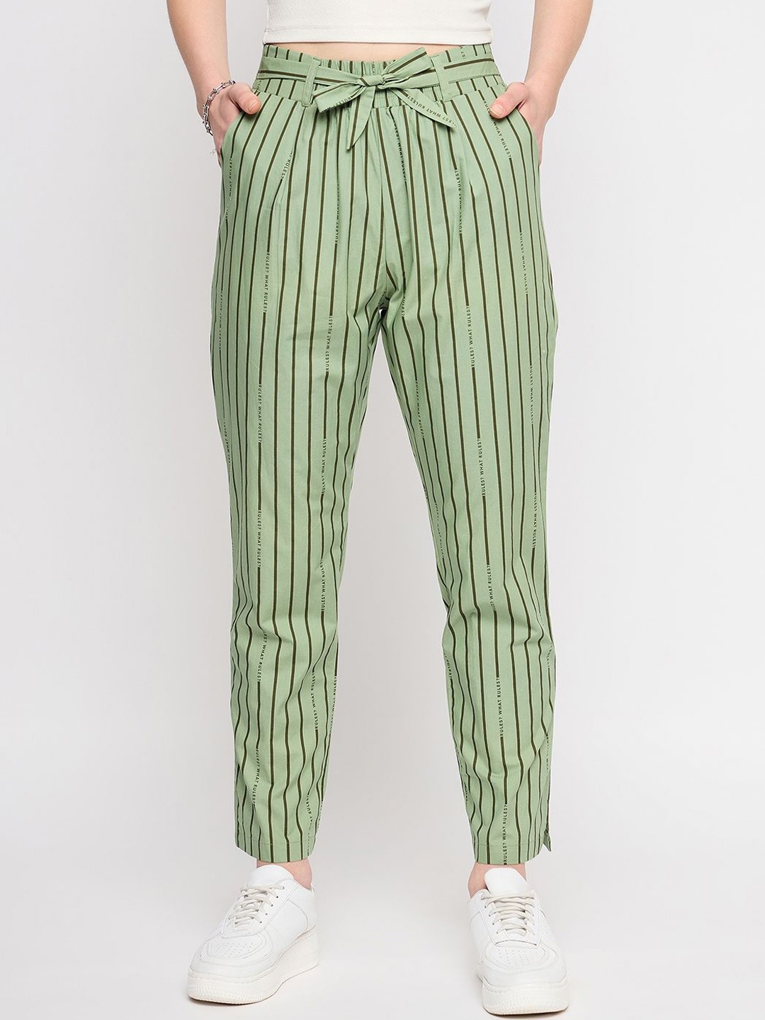 

Novio Women Striped Smart Trousers, Green