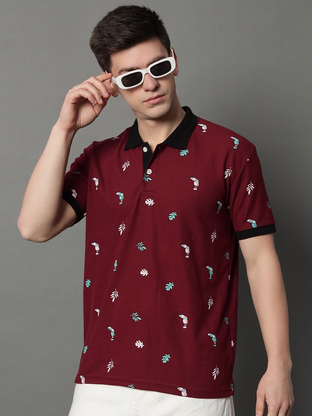 

GET GOLF Men Printed Polo Collar T-shirt, Maroon