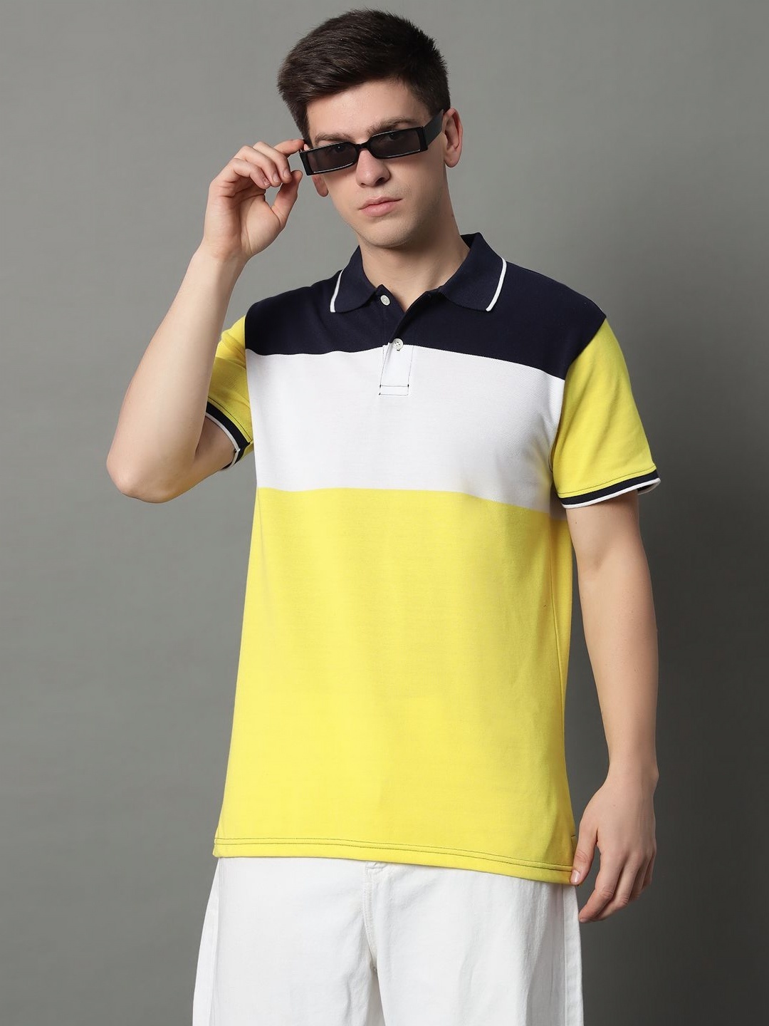 

GET GOLF Men Colourblocked Pockets T-shirt, Yellow