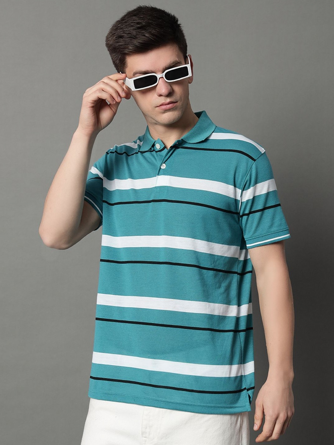 

GET GOLF Men Striped Hooded Pockets T-shirt, Multi