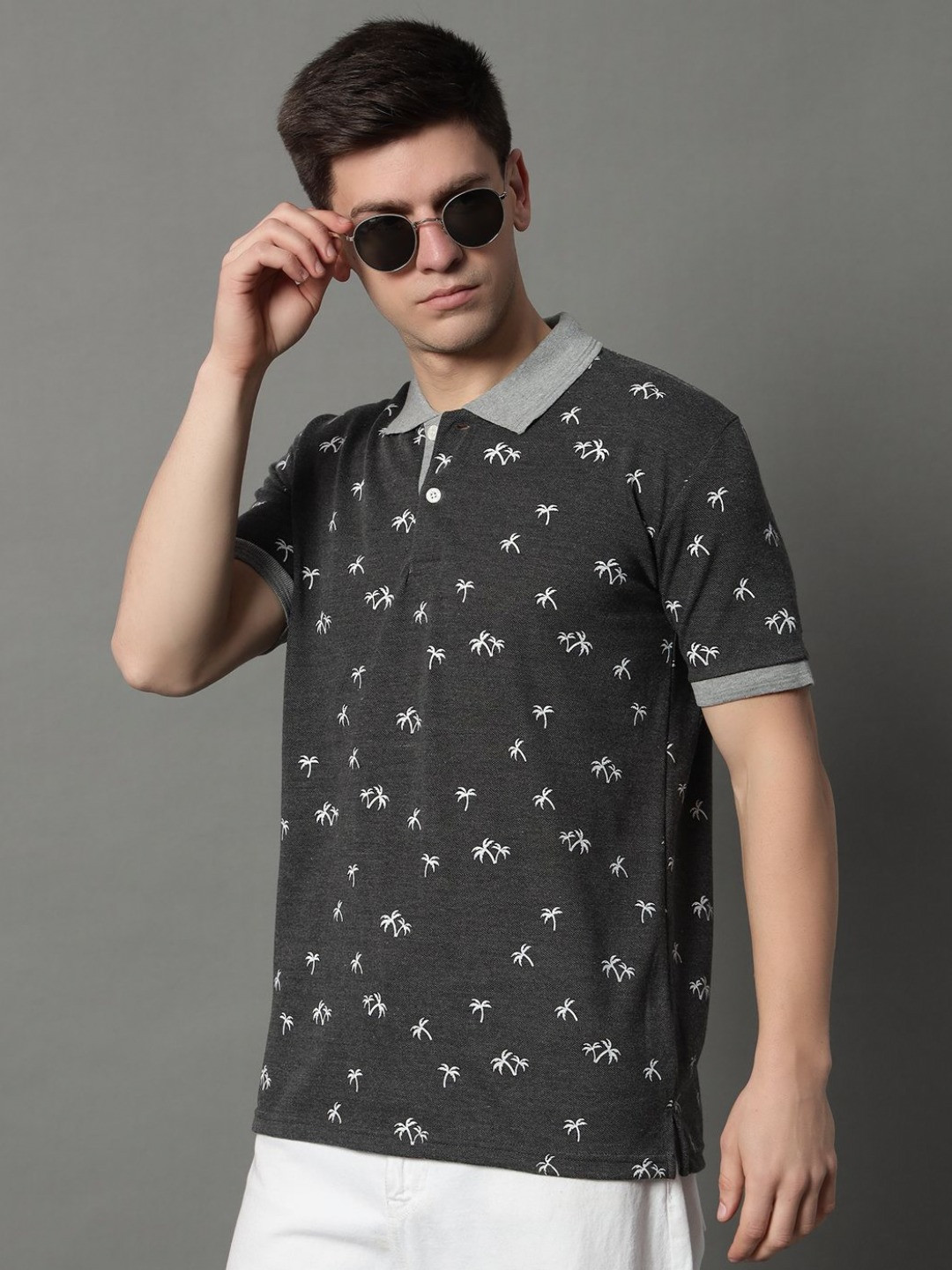 

GET GOLF Men Printed Polo Collar T-shirt, Grey