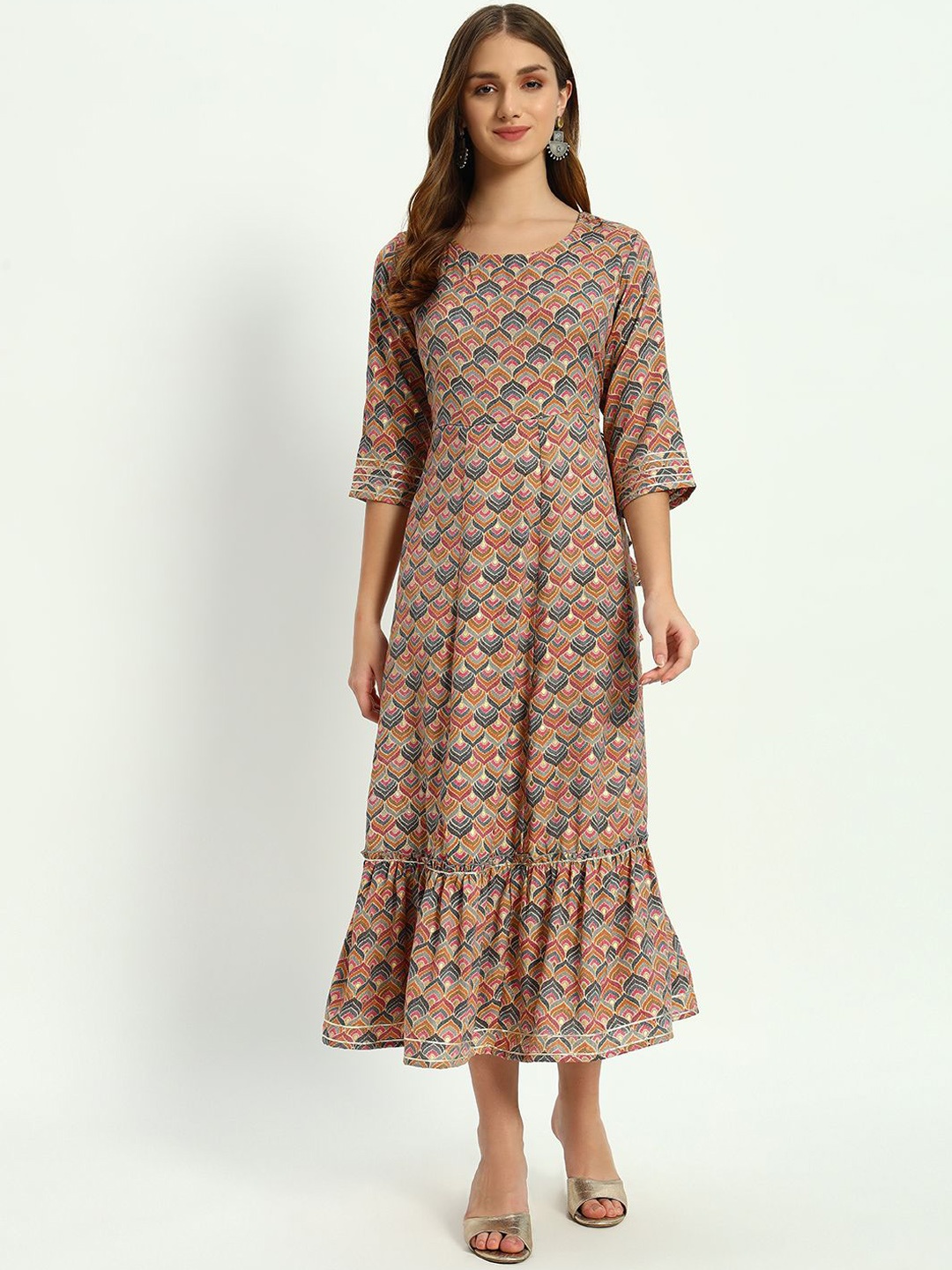 KALINI Women Floral Printed Sequinned Floral Anarkali Kurta, Grey