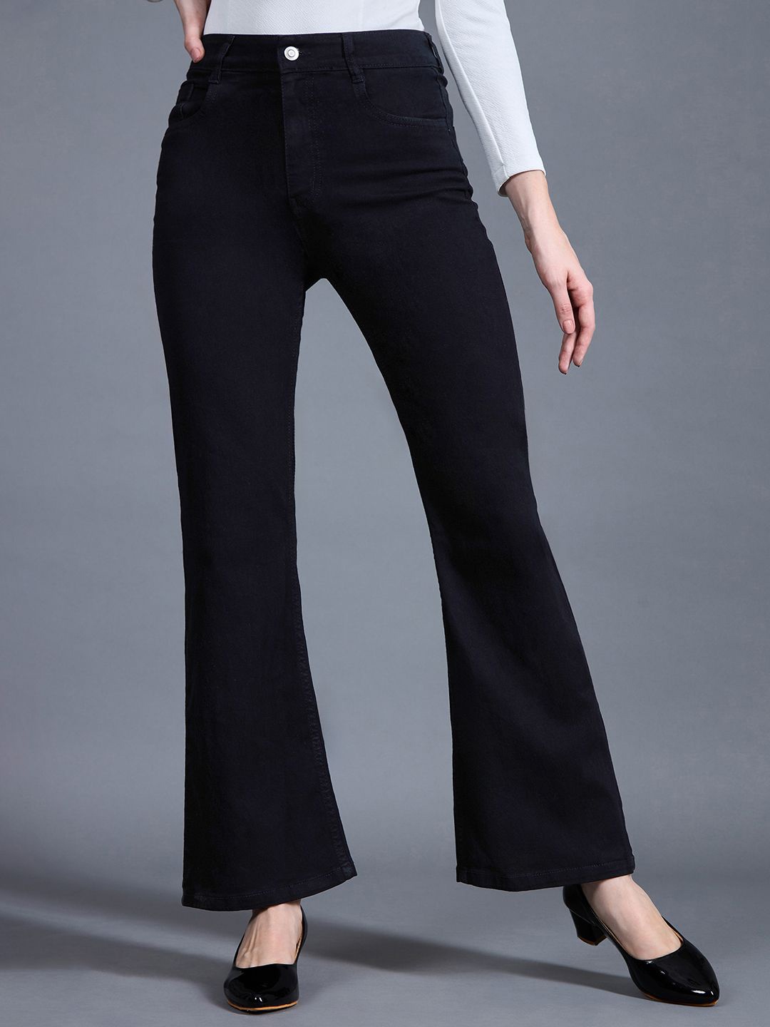 

Miss Chase Women Wide Leg High-Rise Slash Knee Stretchable Jeans, Black