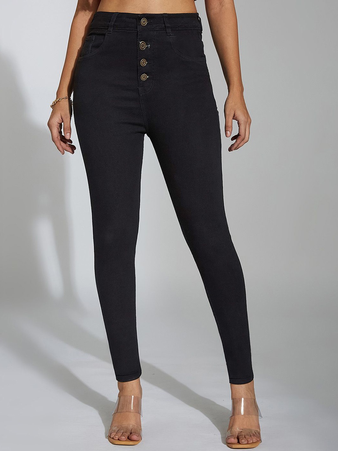 

Miss Chase Women Skinny Fit High-Rise Stretchable Jeans, Black