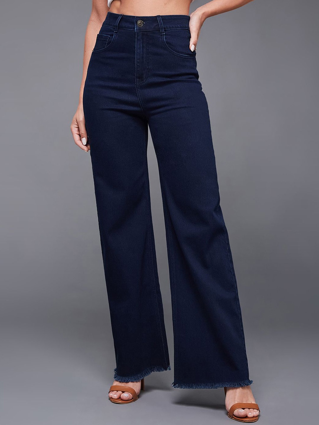 

Miss Chase Women Wide Leg High-Rise Stretchable Jeans, Blue