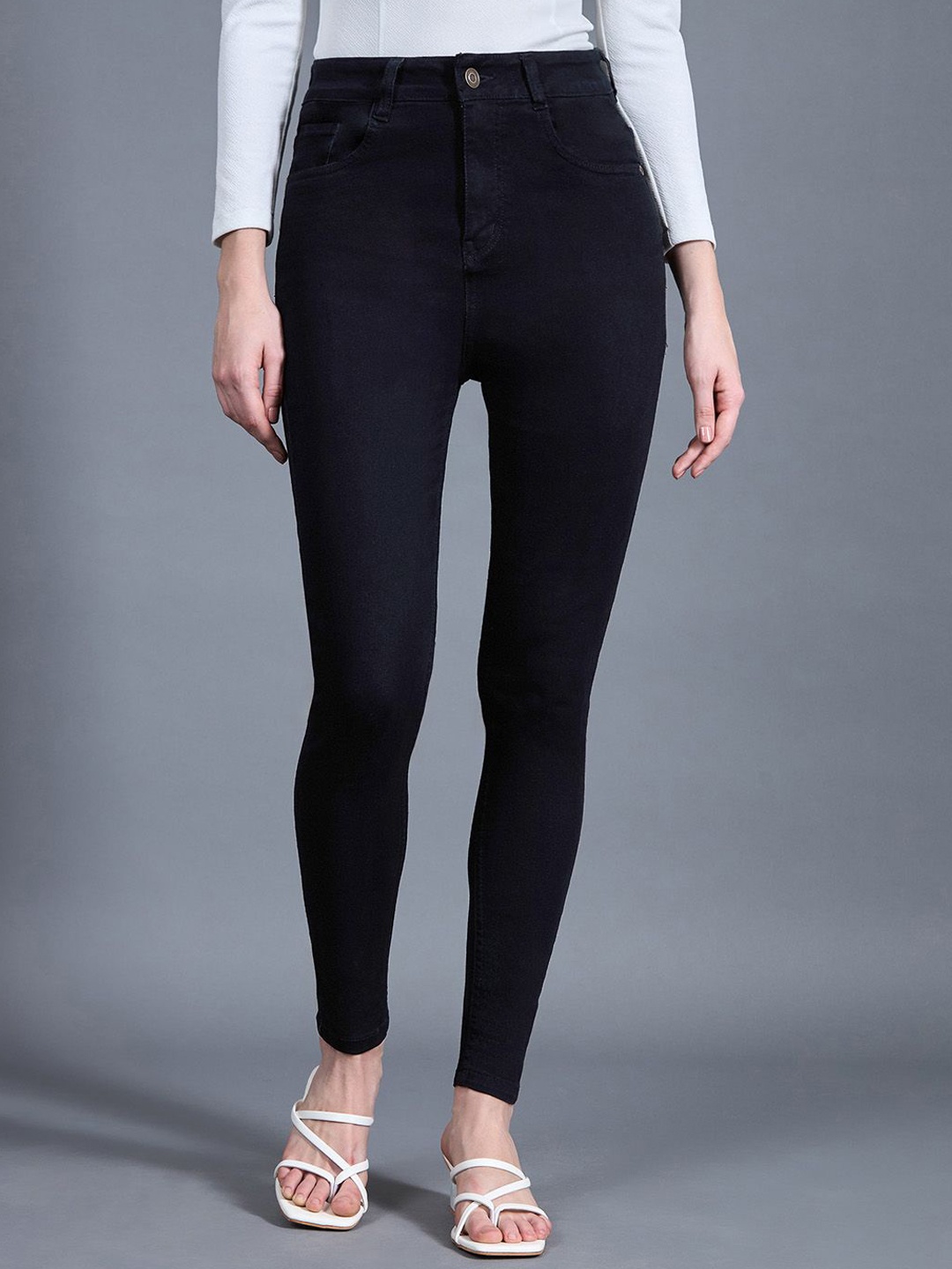 

Miss Chase Women Skinny Fit High-Rise Slash Knee Stretchable Jeans, Black