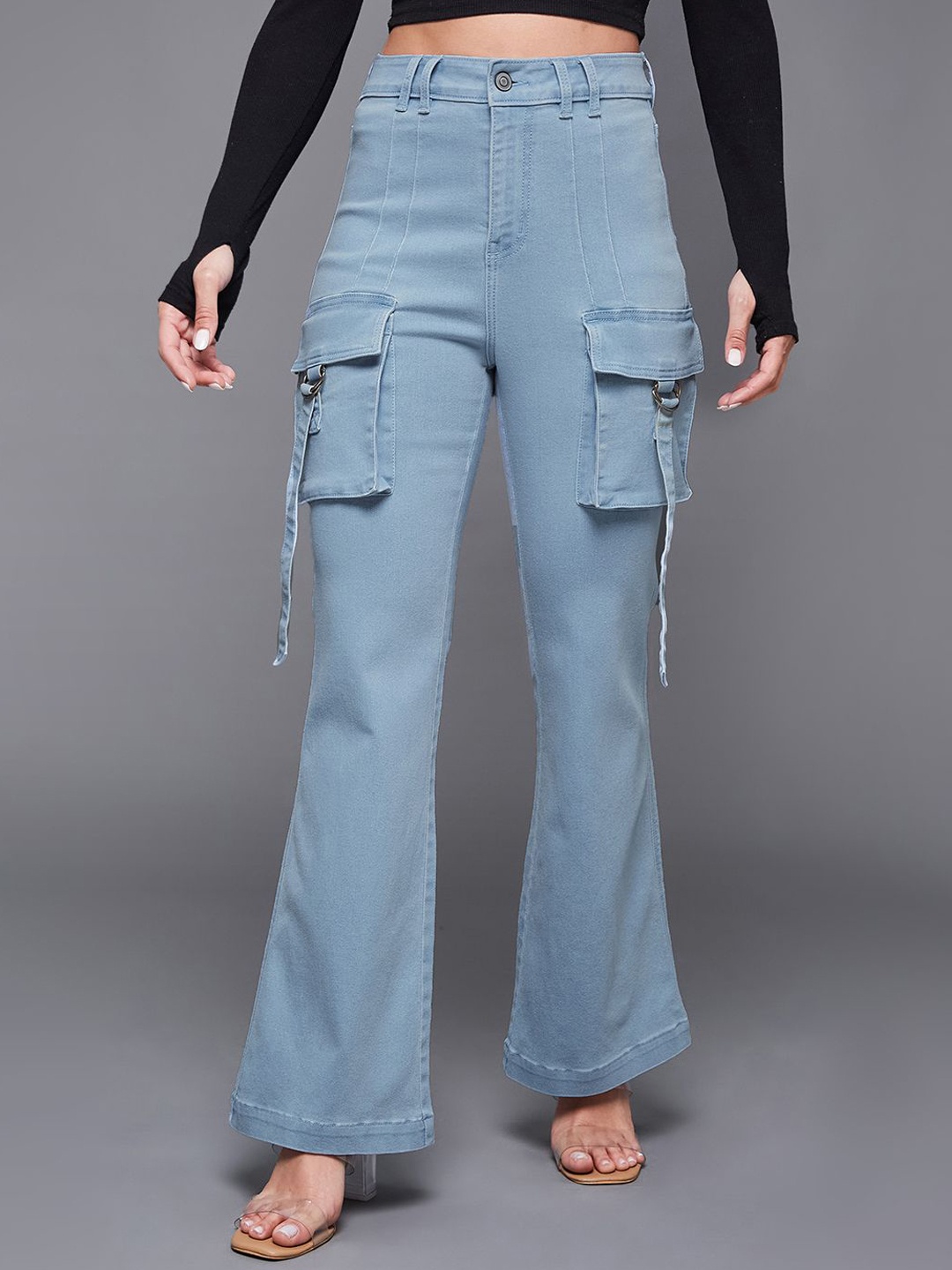 

Miss Chase Women Bootcut High-Rise Mildly Distressed Stretchable Jeans, Blue