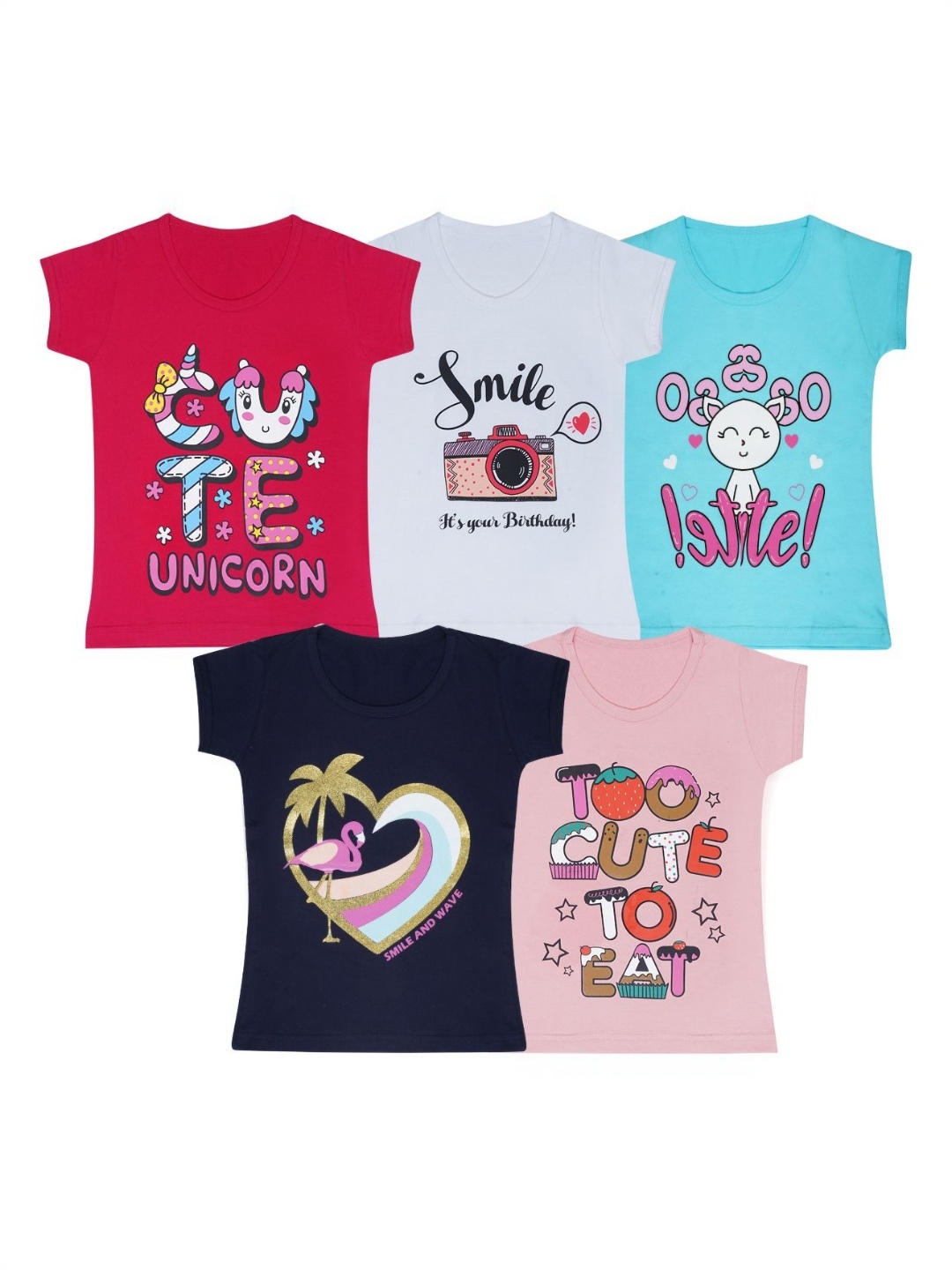 

FAZZA Girls Typography 5 Printed Applique T-shirt, Multi