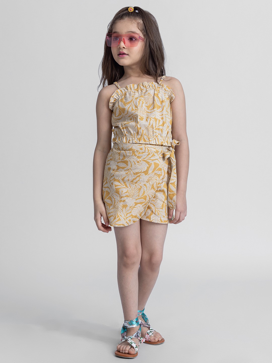 

taffykids Girls Printed Top with Shorts, Yellow