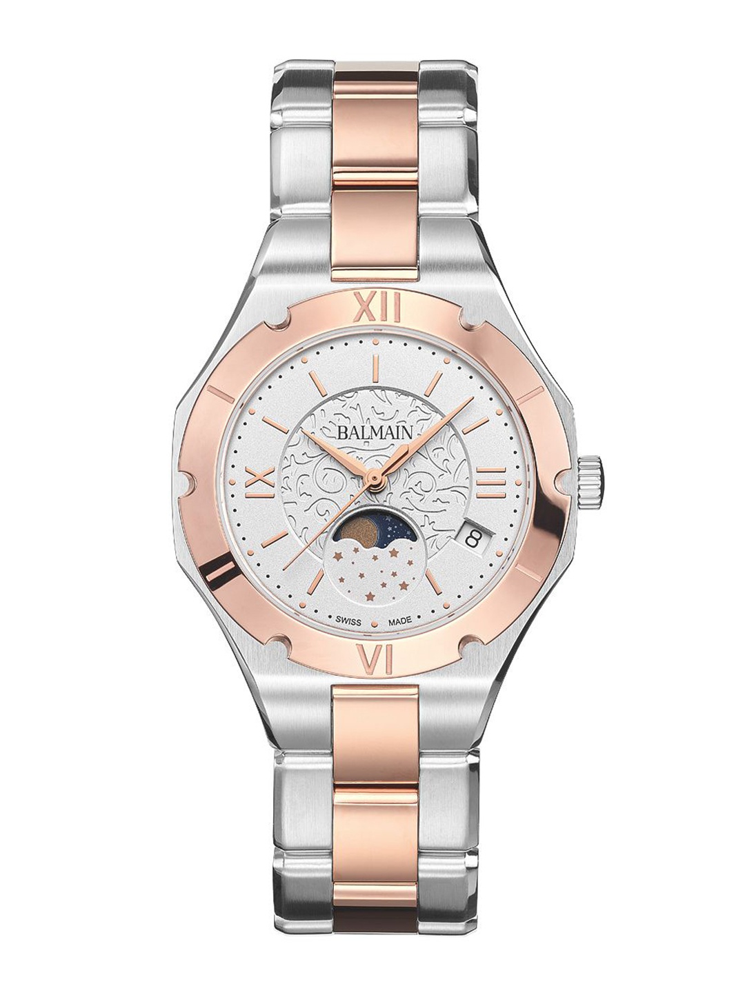 

Balmain Women Brass Patterned Dial & Stainless Steel Bracelet Style Straps Analogue Watch B45983312, Silver